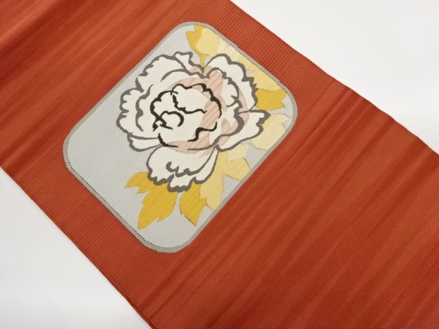 JAPANESE NAGOYA OBI / WOVEN PEONY